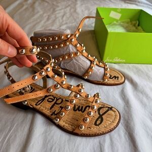 NWT Sam Edelman sz 8 Eavan Studded tan leather gladiator sandal